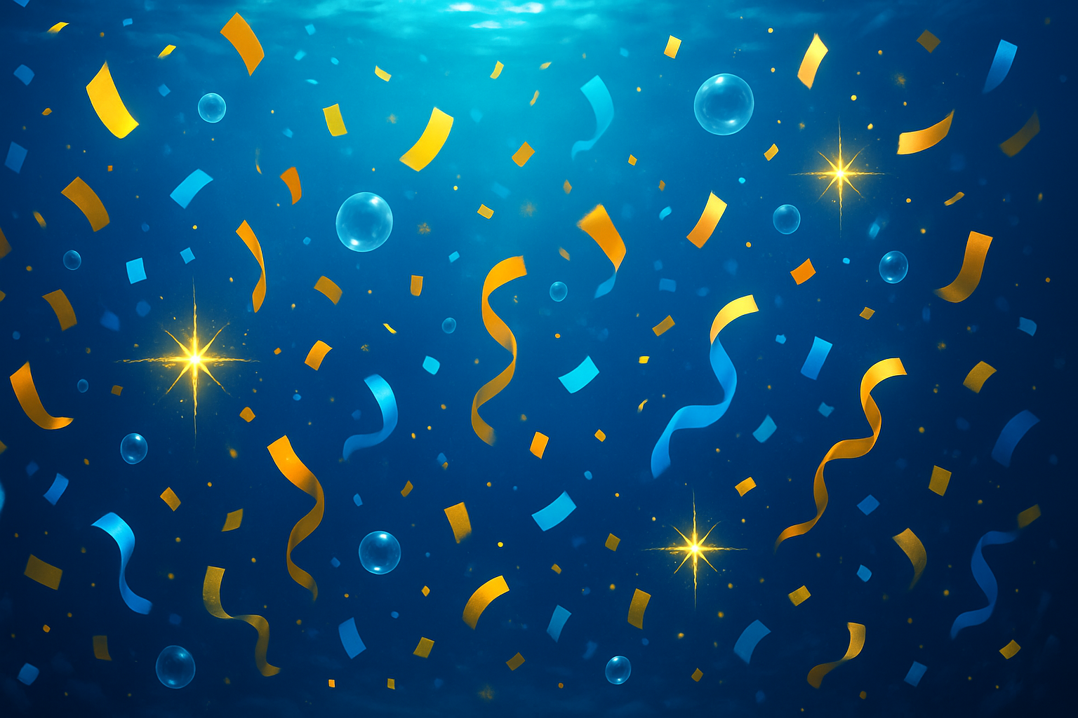 Confetti and balloons celebrating success